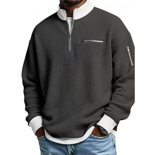 Yueliang 2026 Men's Casual Fashion up Collar Contrasting Zipper Sweatshirt, Men's Casual Sweatshirt Pullover Sweater (US, Alpha, Large, Regular, Regular, Black)