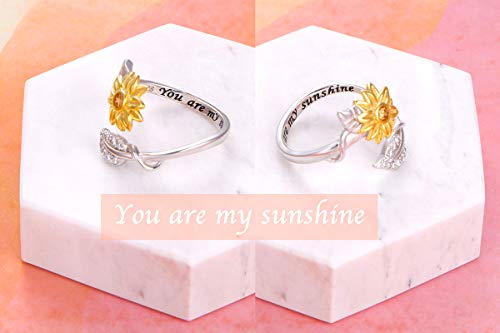 Sterling Silver You Are My Sunshine Sunflower Cz Heart Ring Adjustable Size 8 #TOP2