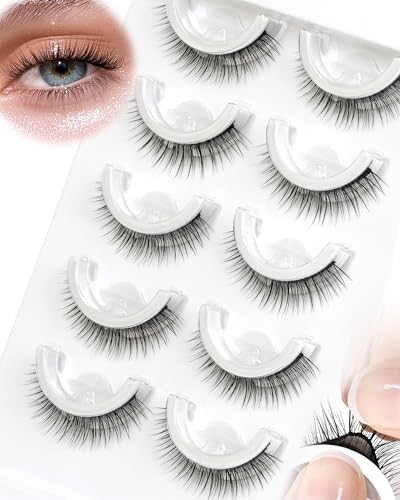 LZM Pre Glued Eyelashes Natural 5 Pairs Natural Look Reusable No Glue Pre Glued Lashes Self Adhesive Wispy Easy To Put On Self Adhesive Eyelashes Strip Wispy Lashes (L08)