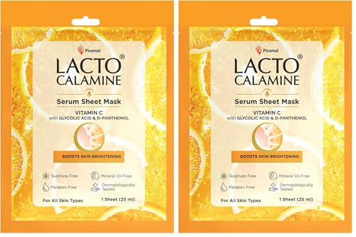Image of Lacto Calamine Vitamin C Face Sheet Mask |Instant Hydration |Glycolic Acid & D-Panthenol|30 g (Pack of 2)