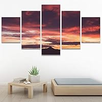 SIGNWIN 5 Panel Canvas Wall Art Sunset in The Mountains for Home Decorations Ready to Hang - 60