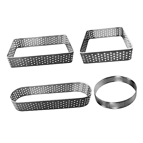Garneck 4Pcs Perforated Stainless Steel Cake Mould Round Square Rectangle Oval Tart Rings for Mousse Pastry Baking for Tiramisu DIY Desserts