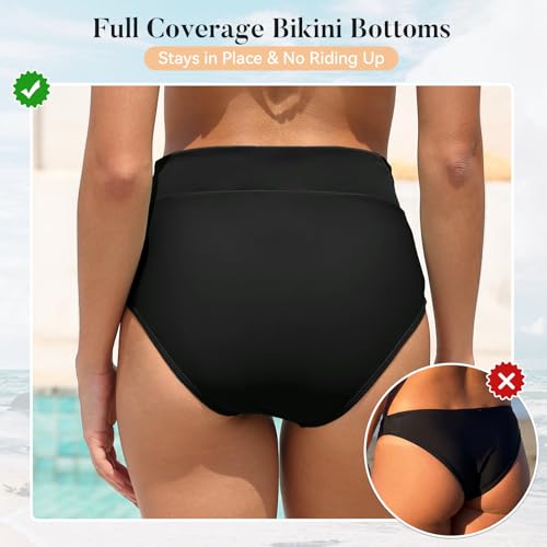 Image of American Trends Women's High Waisted Bikini Bottoms Swimming Suits Tummy Control Bathing Suits
