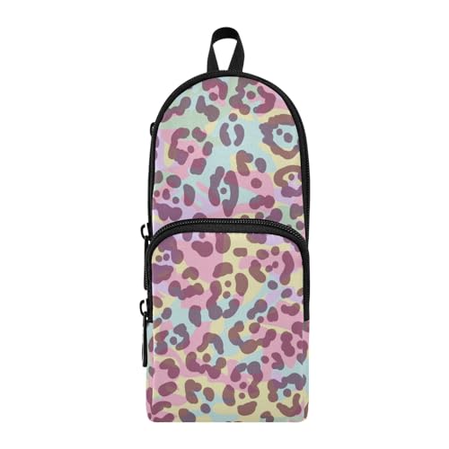 Image of ZAZYXTJ Leopard print Standing Large Capacity Pencil Case 3 Compartment Pen Pouch Storage Makeup Bag for School Office Teen Girl Boy Men Women