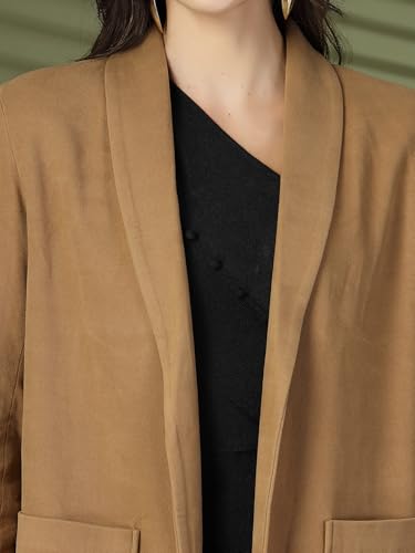 Image of CHKOKKO Women Elegant Winter Wear Warm Coat Classic Knee Length | Solid Color Design with Convenient Front Pockets | Ideal for Formal and Semi-Formal Occasions