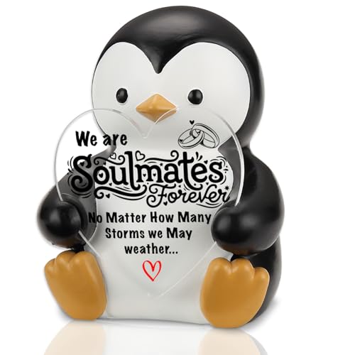 THRXOBN Love Soulmates Penguin Statue Gift, Emotional Support Gift for Husband, Unbreakable Bond Anniversary Present for Husband, Resilient Relationship Keepsake for Home Office Decor WQ8