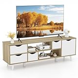 Tangkula TV-Ständer, moderner TV-Konsolentisch mit Stauraum, TV-Ständer mit 4 Schubladen und 2 offenen Regalen, für Zuhause, Wohnzimmer, Medien, Unterhaltungszentrum für Fernseher bis 140 cm (Eiche,