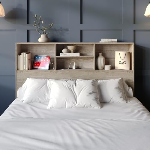 HOME DESIGN Pomona Queen Storage Headboard, Antique Gray