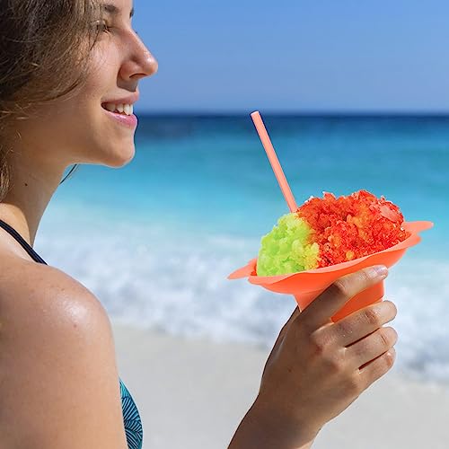 ZENFUN 200 peças de copos de cone de neve de flores coloridas com canudos, tigela de cone de neve de