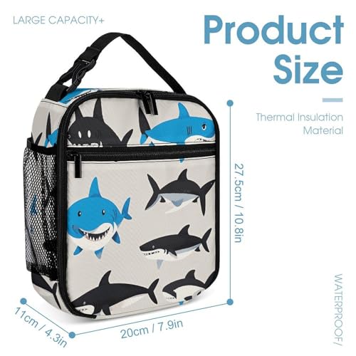 3Pcs Backpack Sets Shark Pattern Group Print Travel Daypack 3 in 1 Lightweight Backpack Set with Lunch Bag And Cosmetic Bag4