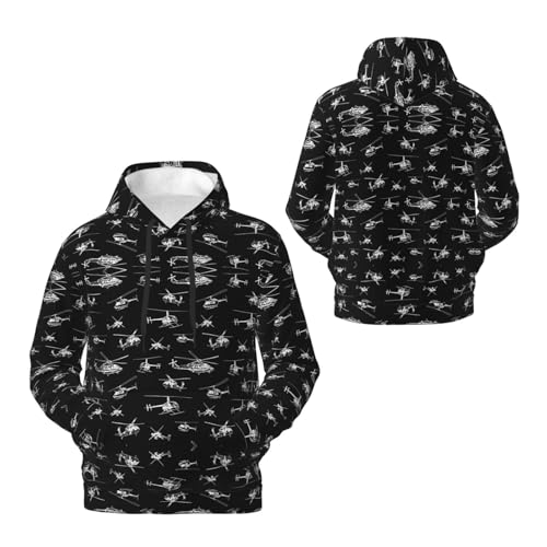 Men's Fleece Pullover Hoodies, Helicopter Printed Casual Drawstring Hooded Sweatshirts3