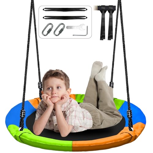 40" Saucer Tree Swing for Kids - 500Lb Weight Capacity, Waterproof Platform Swing Seat with Adjustable Ropes for Kids Playground Outdoor Activity Backyard Fun
