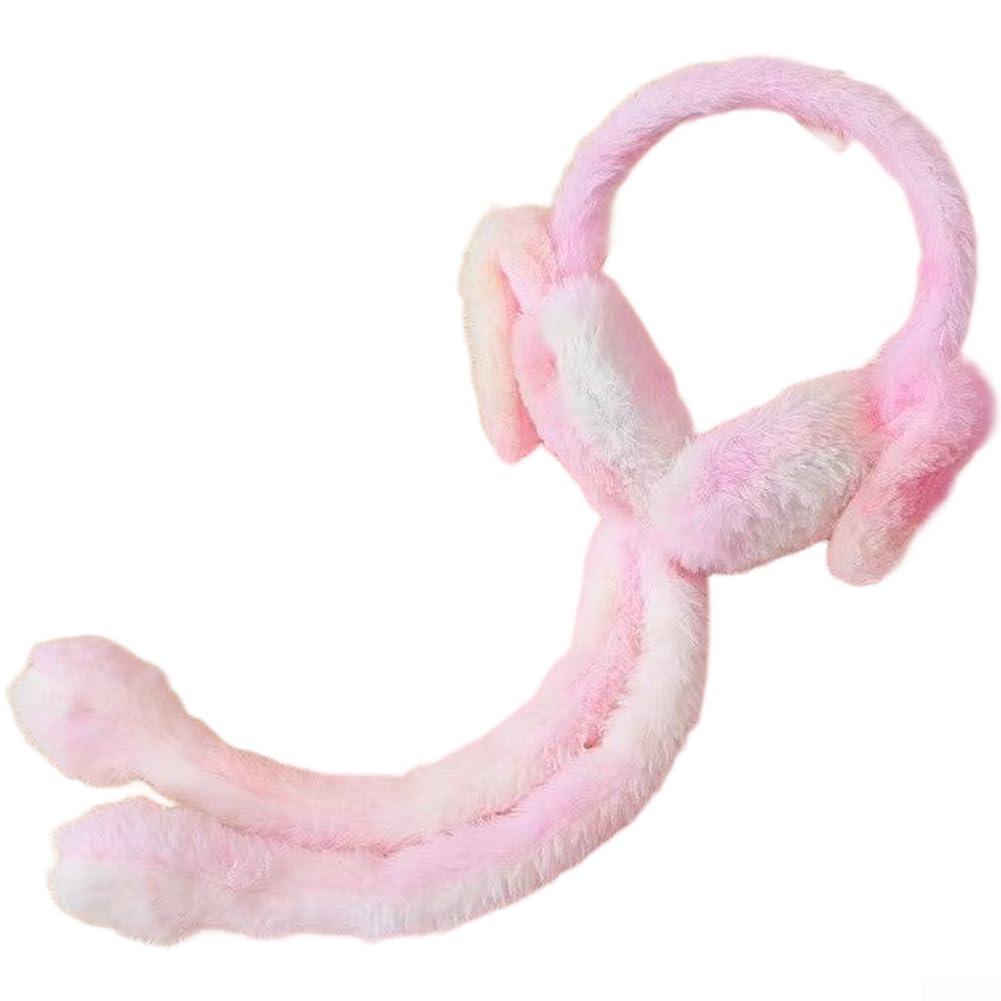 ReachMall Cache-oreilles en peluche dégradé avec lapin, bandeau d'hiver doux et chaud pour enfants filles jeux en plein air par temps froid