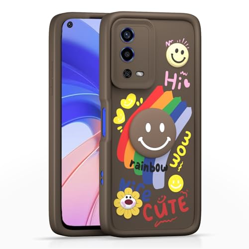 Image of Pikkme Back Cover for Oppo A55 | Soft Silicone| Cute Rainbow Smile & 3D Cartoon Flower Design | Shockproof Raised Camera Protection Bumper Case (Brown)