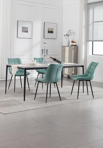 WOLTU Esszimmerstühle 4er Set Küchenstuhl Polsterstuhl Wohnzimmerstuhl Sessel mit Rückenlehne, Sitzfläche aus Samt, Metallbeine, Türkis BH142ts-4