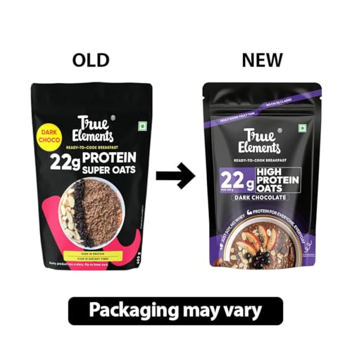 Image of True Elements Protein Oats 400gm - Dark Chocolate Oats | Super Oats with 21g Plant Protein | Protein Rich Breakfast