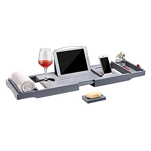 Bandeja de bañera extensible con soporte de libro y copa de vino 2