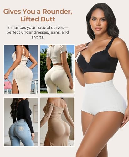 Voxshe Lace Tummy Control Shapewear Shorts Butt Lifting Panties Underwear for Women Booty Shapewear Butt Enhancer Panty (US, Alpha, 3X-Large, Regular, Regular, White) — view 5
