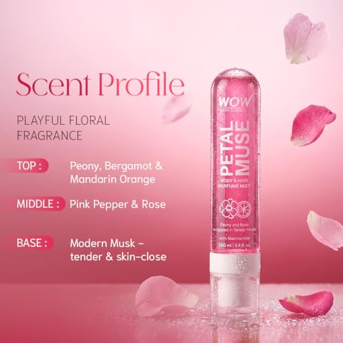 Image of WOW Skin Science Petal Muse Body & Hair Perfume Mist for Women | Feminine Floral Rose Musk with Niacinamide | Lightweight, Skin-Close Fragrance for Women & Unisex Wear | Peony & Rose Wrapped in Tender Musk | 100 ml