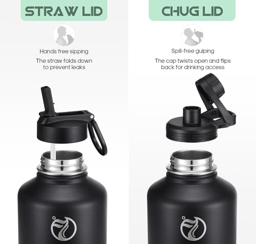 Image of HydroPal Vacuum Insulated Stainless Steel Water Bottle, 1200ml /1000ml /750ml- 2 Lids (Straw Lid and Spout Lid), 2 Straws Water Bottle for 12 Hours Hot & 24 Hours Cold Drinks, Great for Work, Travel