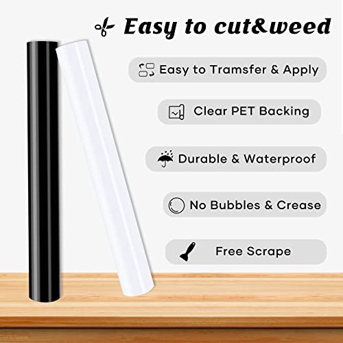 Image of HTVRONT Permanent Vinyl Roll, 2 Rolls 12 inch x 14FT Glossy Black & White Permanent Adhesive Vinyl Compatible with Cricut Cutting Machine, Silhouette - Easy to Weed & Transfer