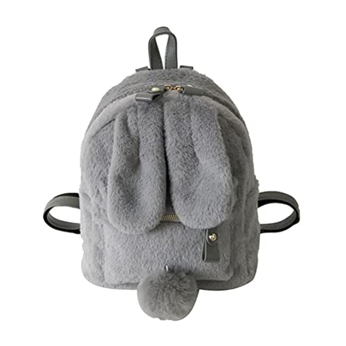 Mochila feminina de coelho de pelúcia com orelhas de coelho, mochila escolar casual para meninas