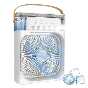 StyleSage Portable Humidifier Air Cooler Mist Fan Mini Cooler with 3 Speed Modes, Water Spray, LED Lights, and Timer - USB Personal Desk Fan for Home, Office, Shop