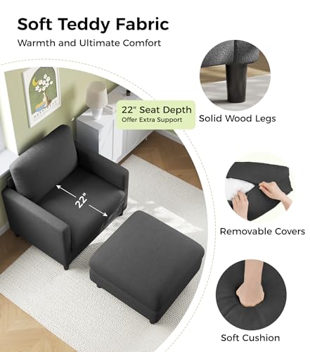 Image of Welzona Sofa Accent Chair with Ottoman, 33 inch Teddy Reading Chair and Ottoman