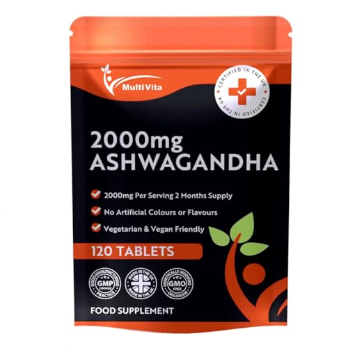 Ashwagandha 2000mg - 120 Vegan Tablets Pure High Strength Ashwagandha Root Extract - 2 Months Supply - Ashwagandha Supplement (not Ashwagandha Capsules or Gummies) Non-GMO and Made in The UK