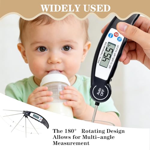 Food Cooking Thermometer, Instant Read Waterproof Digital Meat Thermometer With Backlight Long Probe For Kitchen BBQ Water Meat Cooking Food Grill Smoker Oil Fry Candy Making Outside Gril (Black) - Image 5