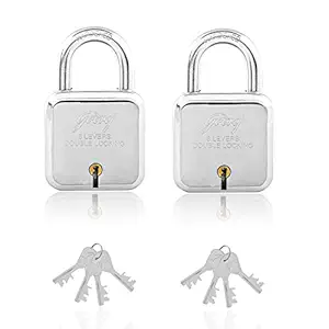 Godrej Locking Solutions and Systems Square Padlock 8 Levers for Home and Office with 4 Keys (Pack of 2), Silver (8154-pack2)