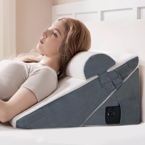 Image of Ganondorf 3PCS Wedge Pillow Headboard Orthopedic Bed Wedge Pillow Set for Sleeping 9&12&22" Adjustable Premium Foam Body Pillow Wedge Elevated Triangle Pillow Back Pillow for Bed Sitting Up