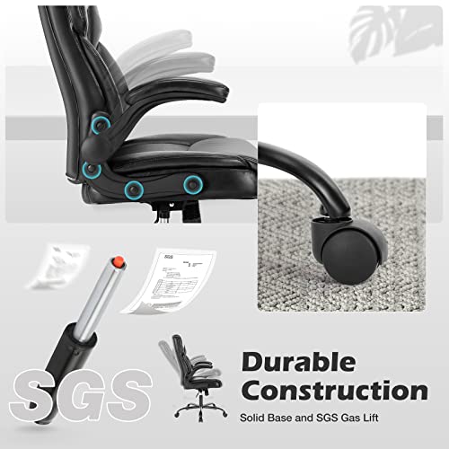 Executive Office Chair – Ergonomic Adjustable Computer Desk Chairs With High Back Flip-Up Armrests, Swivel Task Chair With Lumbar Support, Bonded Leather #TOP6