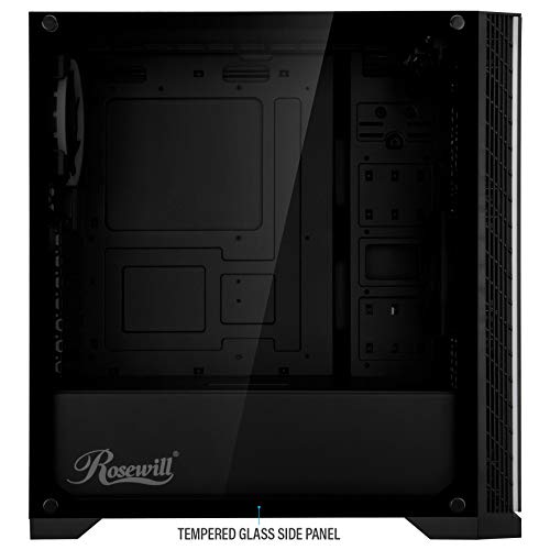 Rosewill Zircon I Atx Mid Tower Gaming Pc Computer Case With Tempered Glass, Pre-Installed Rgb Fan With 10 Backlit Modes And Led Light Strips, 240Mm Aio And 350Mm Vga Support, Bottom Mount Psu #TOP1