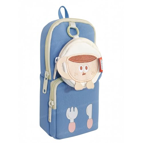 Image of FunBlast Pencil Pouch for Kids, Girls - Large Capacity Multipurpose Stationery Zipper Pouch with Coin Pouch for Kids & Adults, Kawaii Aesthetic Pencil Case Organizer, Cute School Supply Bag (Blue)