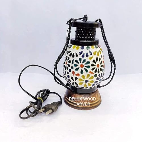 Deluxwood Mosaic Glass Electric Lantern, Floral Design, LED Night...