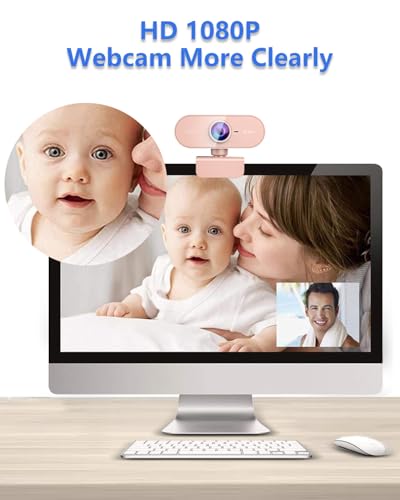 Image of Webcam for PC&1080P HD Web Cam,Webcam with Microphone,Stand for PC /MAC /Laptop /Desktop,Wide Angle Web Cameras for YouTube,Skype,Zoom,Xbox One,Video Calling,Studying Pink
