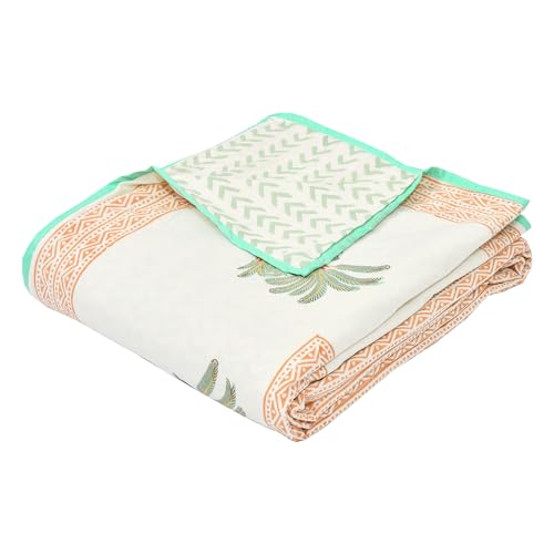 Image of BLOCKS OF INDIA 100% Cotton Dohar King Size Reversible Hand Block Printed Malmal Summer Dohar /Blanket (Color 5)