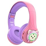 Picture of Riwbox CB-7S Kids Wireless Headphones,with Safe Volume Control 74/85/95dB,LED Glow Lights,50H Playtime,Bluetooth V5.3,Built-in Mic, TF Card Slot,for Travel/School/Phone/Laptop(Pink&Purple)