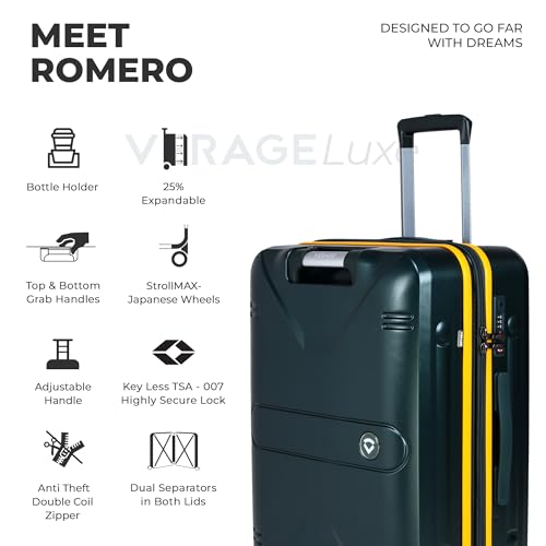 Image of Verage Luxe Romero Set of 2 (M+L) Polycarbonate Hard Shell Luggage with TSA Lock, Lightweight Trolley Suitcase with Double Spinner Wheels, 5-Year International Warranty (24 /28,Lemon Zest)