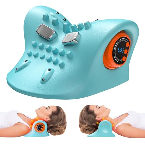 snawowo Cervical Neck Massager with Heat, 3 in 1 Portable Massager & Shoulder Relaxer Traction Stretcher for Pain Relief and Muscle Relaxation