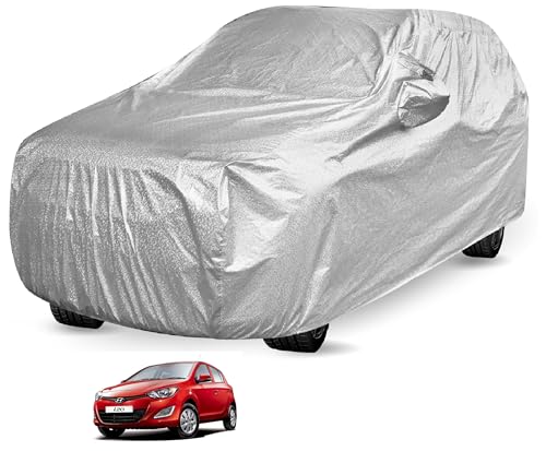 Image of Auto Hub Waterproof Car Cover Compatible with Hyundai I20 (Model : 2008-2019) with Mirror Pocket, Soft Cotton Lining, Waterproof I20 Car Cover- Metallic Silver