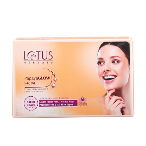 Lotus Herbals PapayaGlow Facial Kit with Peeling Mask, 4 in 1 Formula for All Skin Types, Reduces Pigmentation and Instant Glow (4 Use)