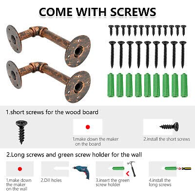 Youyijia 2pcs Pipe Shelf Brackets 16.8×7.5×7cm Industrial Pipe Shelf Brackets Rustic Wall Shelf Industrial Floating Shelf for Rustic Floating Shelves and Scaffold Board Book Shelf (Bronze) - Image 4