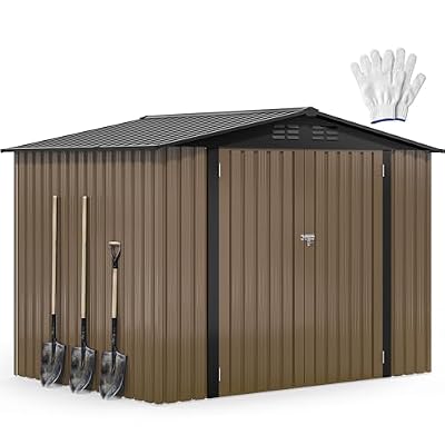 DWVO 8'x6' Large Metal Outdoor Storage Shed, Heavy Duty Tool Storage Sheds for Backyard Patio Lawn - Ideal for Bicycles, Garden Tools, and Lawn Equipment, Easy-to-Assemble, Brown