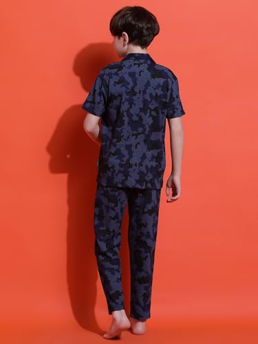 Image of Li'l Tomatoes Boys 100% Cotton Night Suit | Summer Printed Shirt & Shorts Set | Soft & Breathable Sleepwear | 9-16 Years