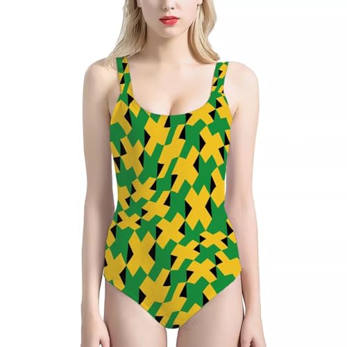 Gzzxiailg Jamaica Cross Swimwear for Womens One Piece Wide Strap Bathing Suits Modest Retro Slimming Bikini Beachwear Plus Size
