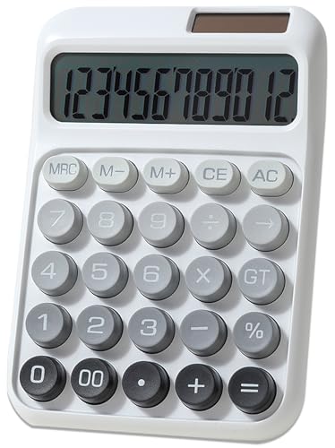 電卓 おしゃれ 12桁 計算機 かわいい 電卓 可愛い ソーラーと電池二重電源 大型ディスプレイ グラデーションカラー ミニ 丸ボタン メカニカルキーボード 持ち運び便利 滑り止め 税金会計 簿記 デスク オフィス 家庭 学校 ビジネス用 (グレー)