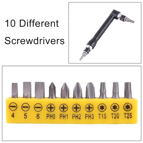 Wirepool Double-Headed L-Shaped Socket Wrench Extension Handle Screwdriver With 1/4'' Hex Shank 90 Degree Right Angle Adapter + 10 Bits (1) - Image 4