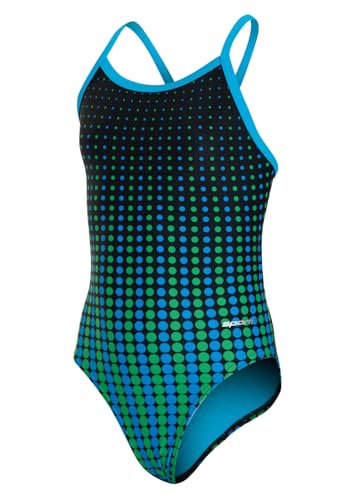 Sporti Athletic One Piece Swimsuit - Molecule Thin Strap Bathing Suit, Durable Lycra Xtra Life Fabric, UPF 50+, Comfortable V-Back - Ideal for Girls' Swim Team & Training - Blue/Green - 24